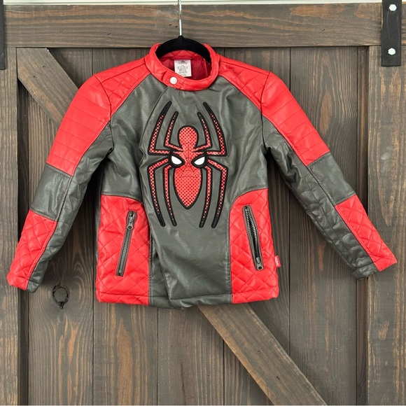 Disney Marvel‎ Spider-Man Faux Leather Red Biker Jacket Coat Size 7/8 Kids - Picture 9 of 9
